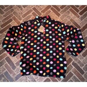 XL Girlie Girl CC Sherpa Pullover Jacket 1/4 Zip Up Black Polka Dot SIZE XL -NEW